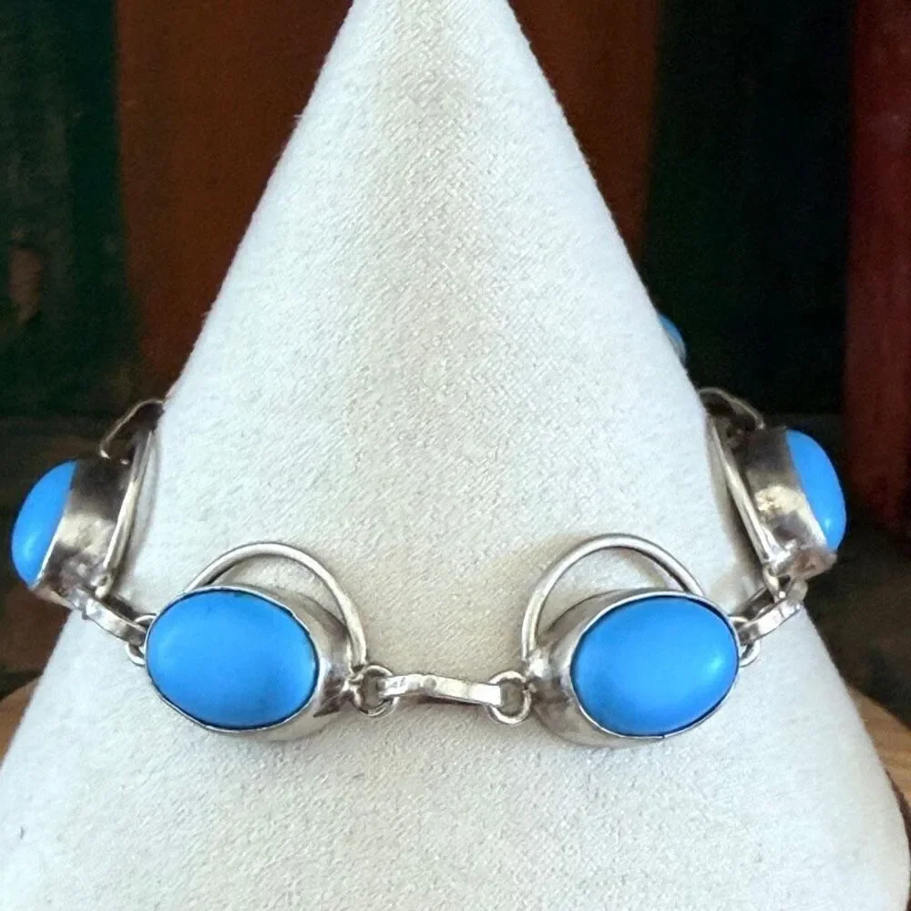 Silver Turquoise tone Link Bracelet silver tone